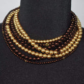 Multi Strand Brown/ Gold Two Toned Glass Pearls Necklace - FashionByTeresa